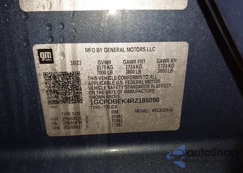 2024 Chevrolet Silverado 1500 4Wd Short Bed Custom z USA, uszkodzony, nr VIN 1GCPDBEK4RZ185056